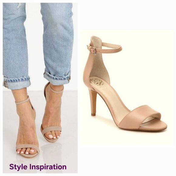 Vince Camuto Nude Court Leatjer Stiletto Sandals Size 10 LIKE NEW! - Picture 1 of 9
